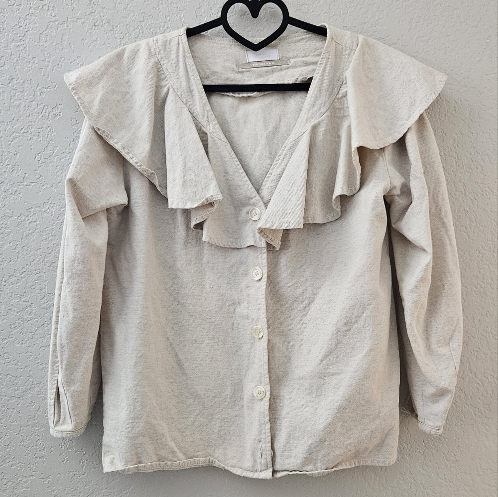 Cotton/Linen Cream Ruffle Blouse